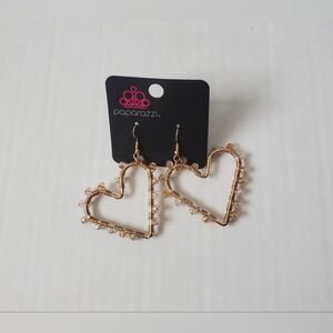 Paparazzi Gold Heart Earrings with Pink Accents